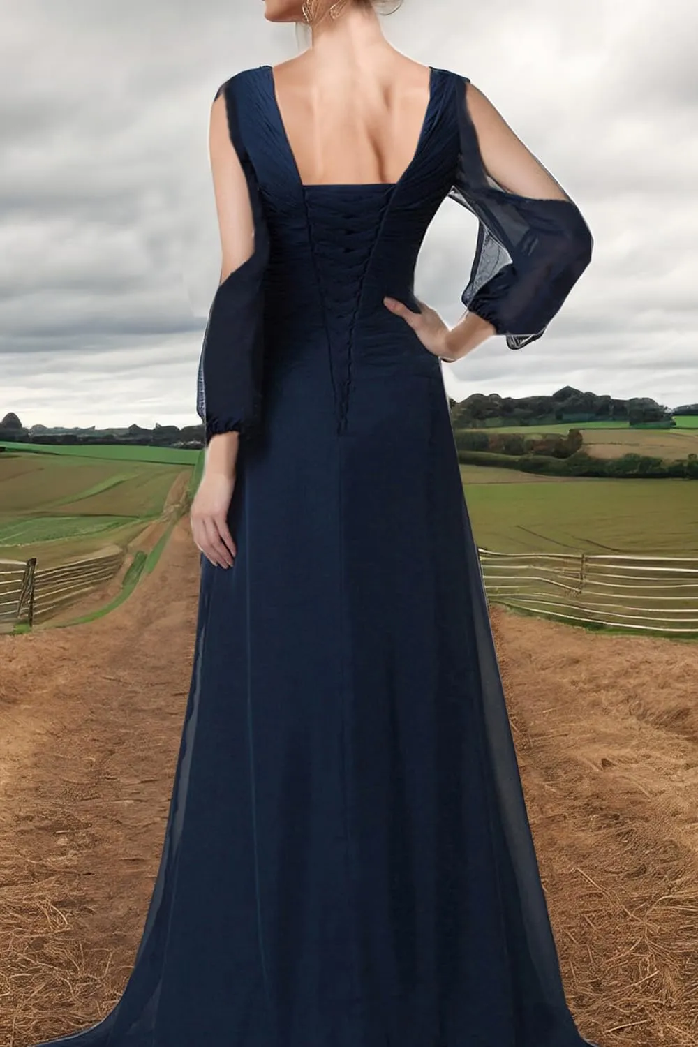 LIPOSA Women's Mother of Bride Dresses V Neck High Low Slit Cold Shoulder Long Sleeves Chiffon Formal Gowns
