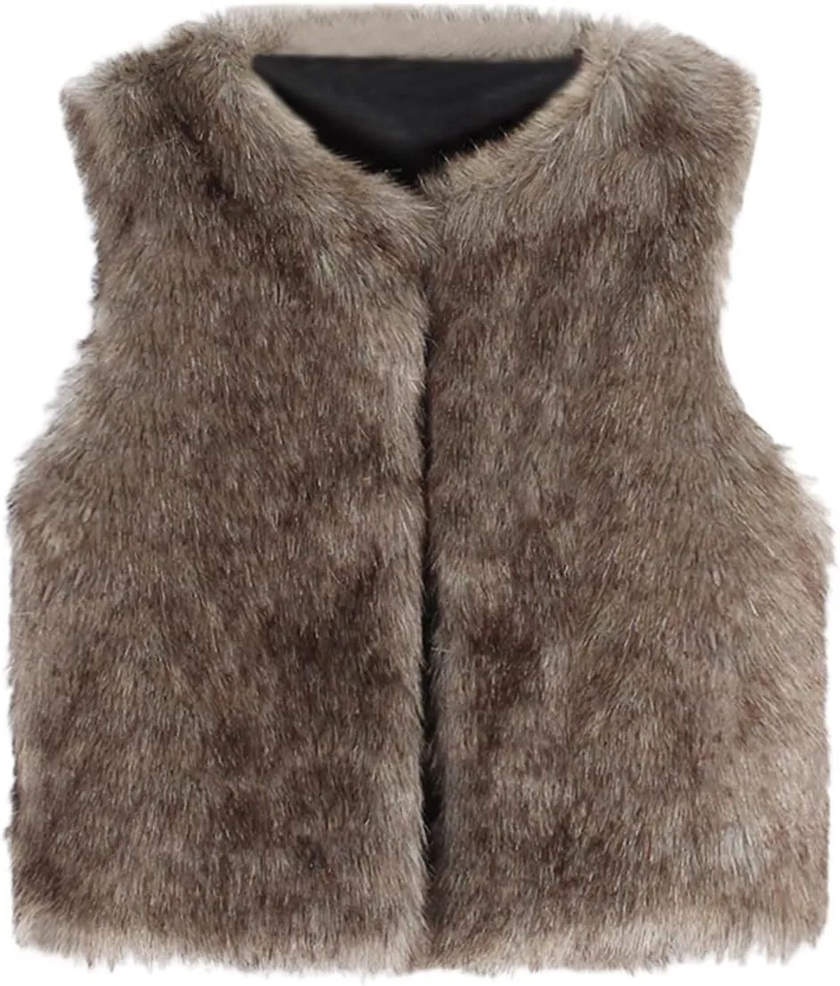 Little Girls Solid Faux-Fur Villus Fleece Vest Jacket Winter Stylish Thick Warm Waistcoat 1-6 Years