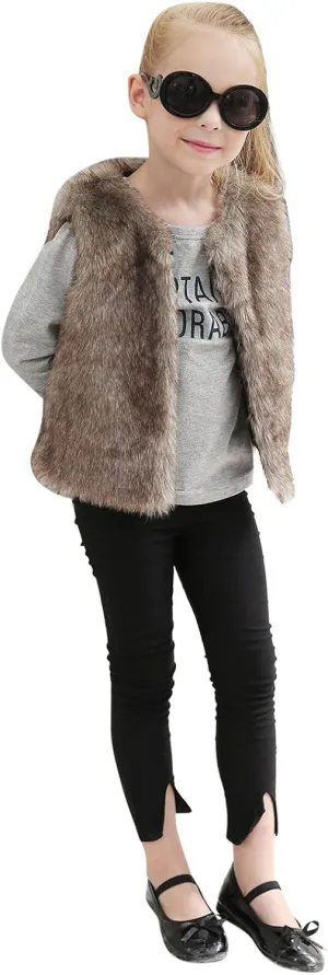 Little Girls Solid Faux-Fur Villus Fleece Vest Jacket Winter Stylish Thick Warm Waistcoat 1-6 Years