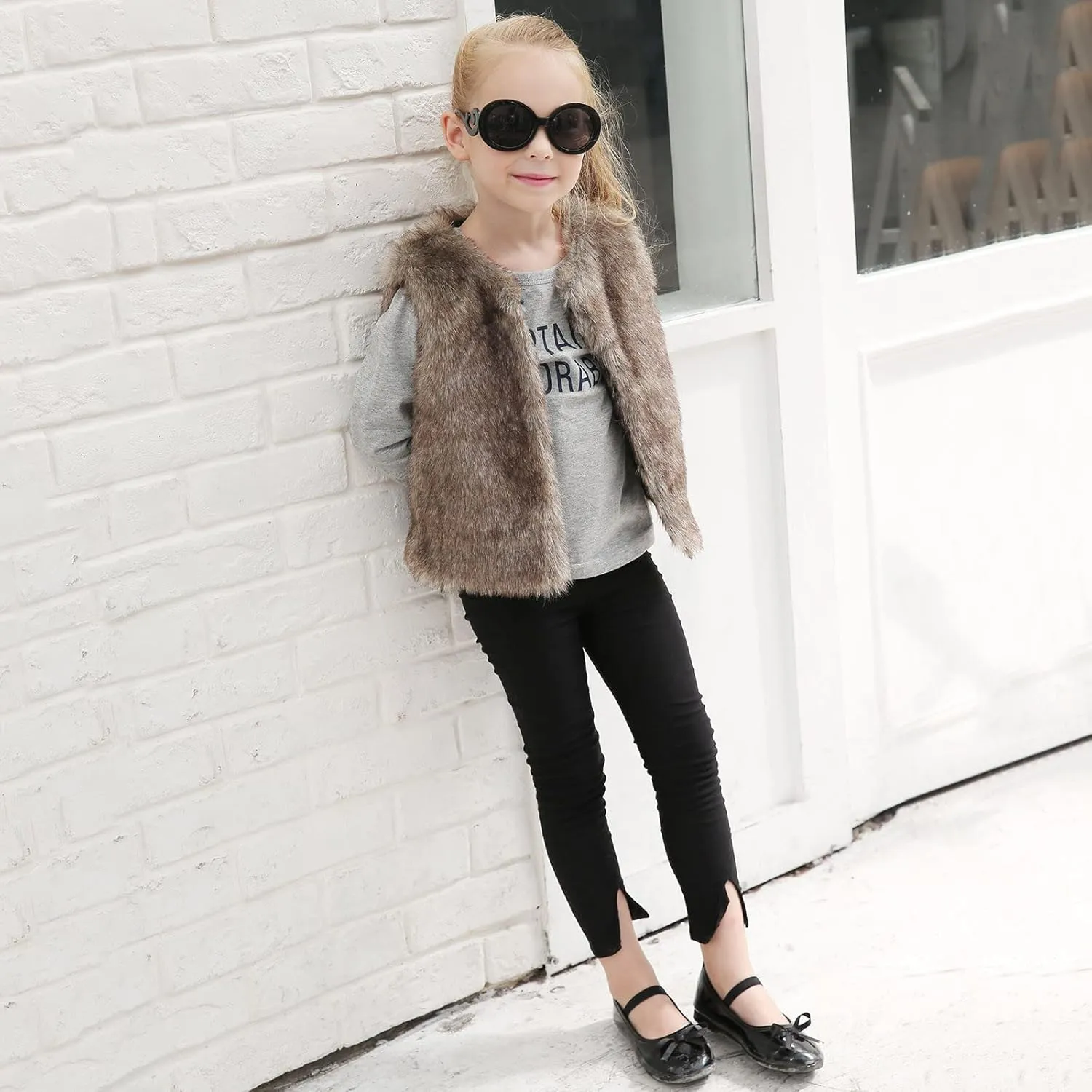 Little Girls Solid Faux-Fur Villus Fleece Vest Jacket Winter Stylish Thick Warm Waistcoat 1-6 Years