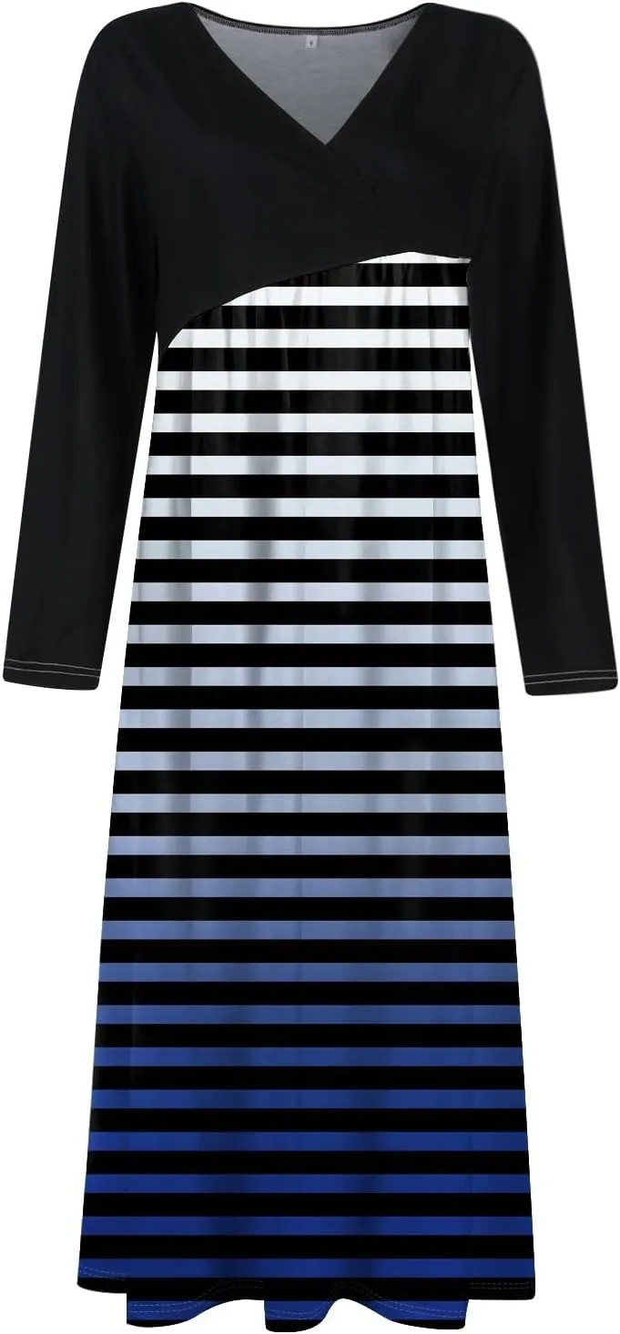 Long Sleeve Midi Dress for Women Formal Plus Size Fall Winter Casual Wedding Guest Cocktail Swing Long Dresses