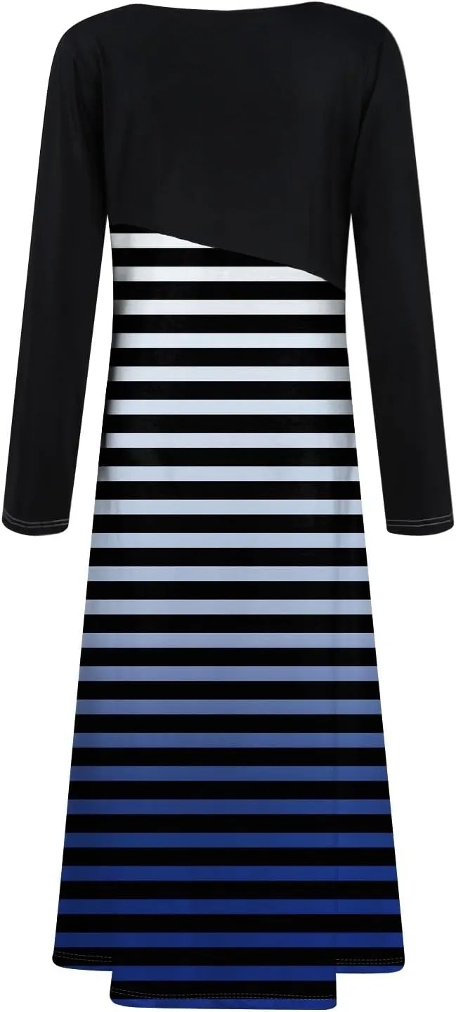 Long Sleeve Midi Dress for Women Formal Plus Size Fall Winter Casual Wedding Guest Cocktail Swing Long Dresses