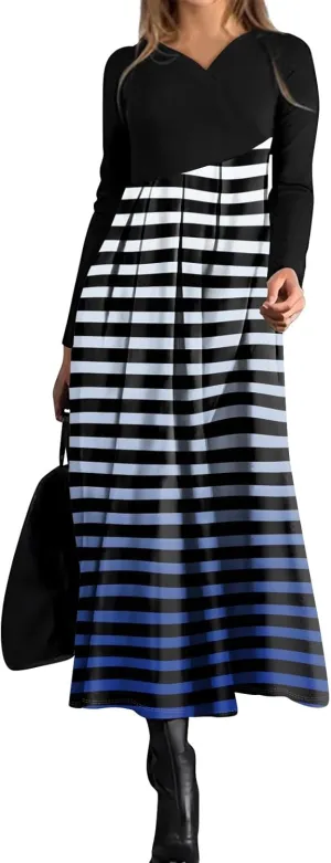 Long Sleeve Midi Dress for Women Formal Plus Size Fall Winter Casual Wedding Guest Cocktail Swing Long Dresses
