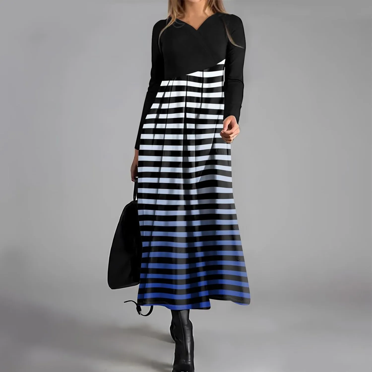 Long Sleeve Midi Dress for Women Formal Plus Size Fall Winter Casual Wedding Guest Cocktail Swing Long Dresses