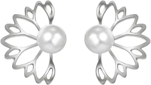 Lotus Flower Ear Jacket Earrings Gold Silver Plated Bohemian Vintage Hollow Out Lotu Floral Pearl Small Front Back Ear Cuffs Stud Earrings for Women Christmas Birthday Party Jewelry Gifts