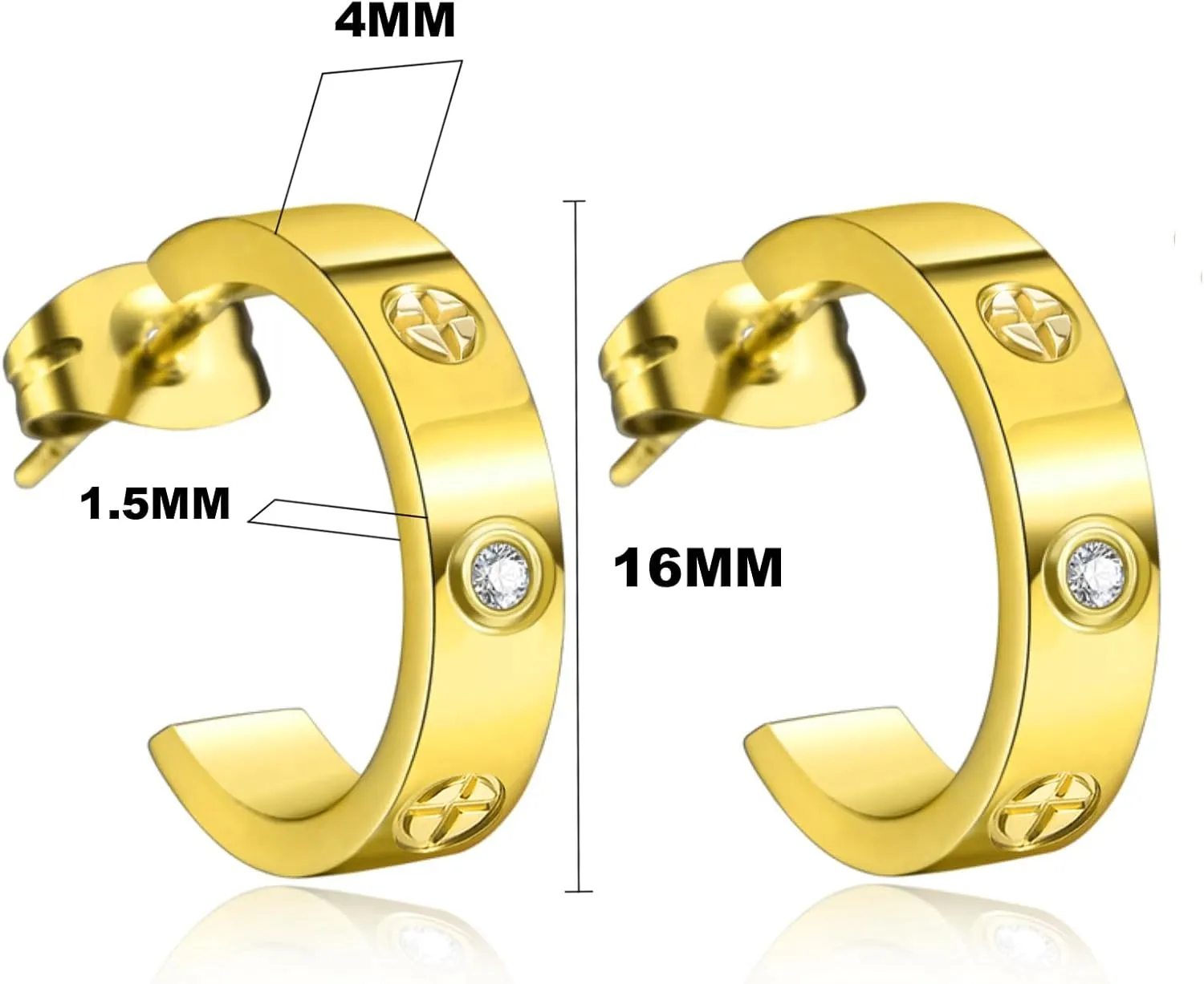 Love Friendship Earrings for Women,Gold Plated Small Open Hoop Earrings for Teens Girls,Stainless Steel Cubic Zirconia Dainty Earrings for Her Gifts