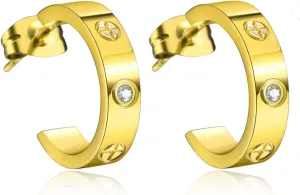 Love Friendship Earrings for Women,Gold Plated Small Open Hoop Earrings for Teens Girls,Stainless Steel Cubic Zirconia Dainty Earrings for Her Gifts