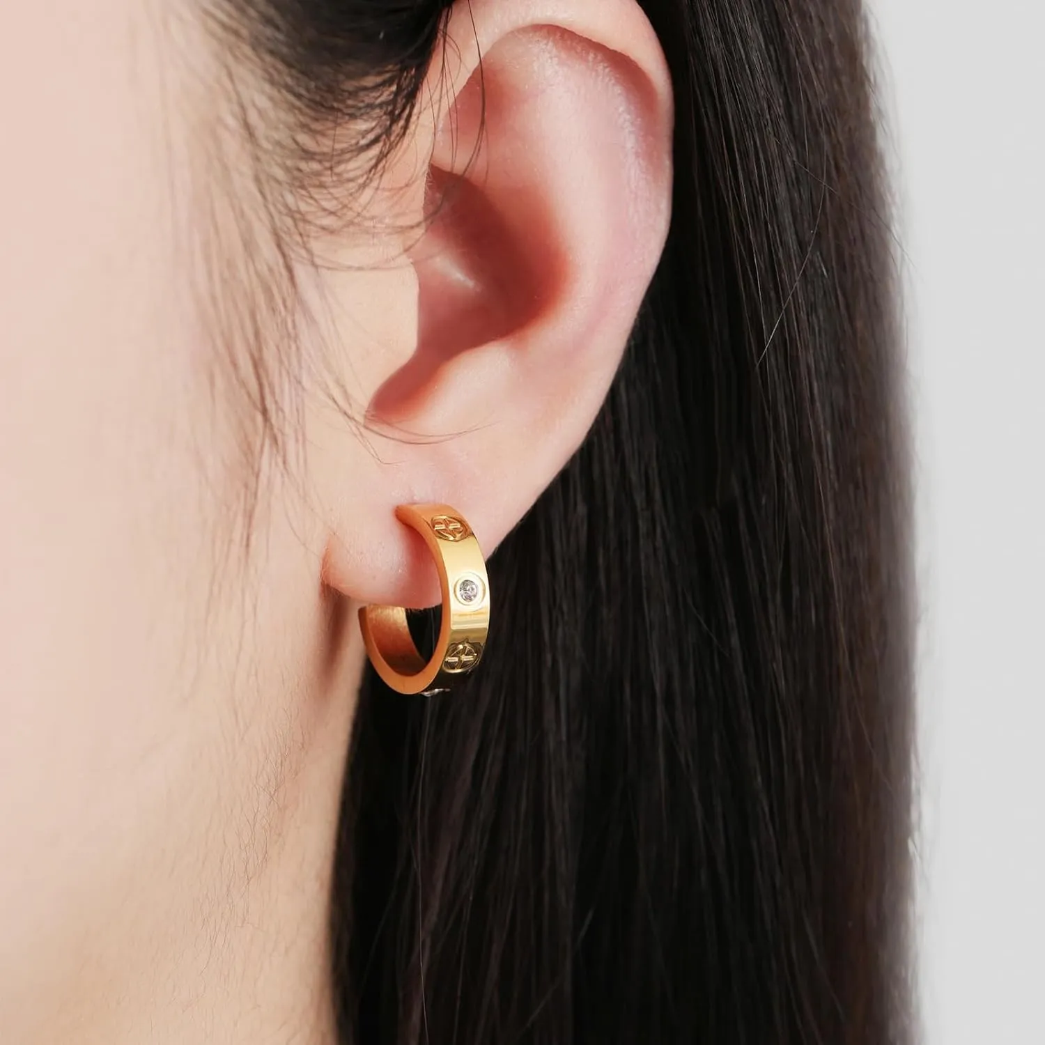 Love Friendship Earrings for Women,Gold Plated Small Open Hoop Earrings for Teens Girls,Stainless Steel Cubic Zirconia Dainty Earrings for Her Gifts