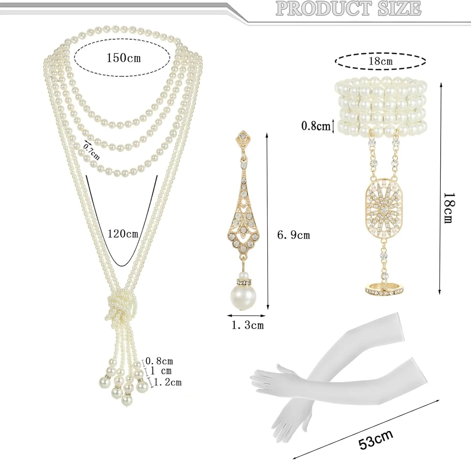 LUBINGSHINE 3pcs Pearl Jewelry Set 1920s Vintage Accessories for Women Long Multilayer Imitation Pearl Necklace Bracelet Dangly Earrings