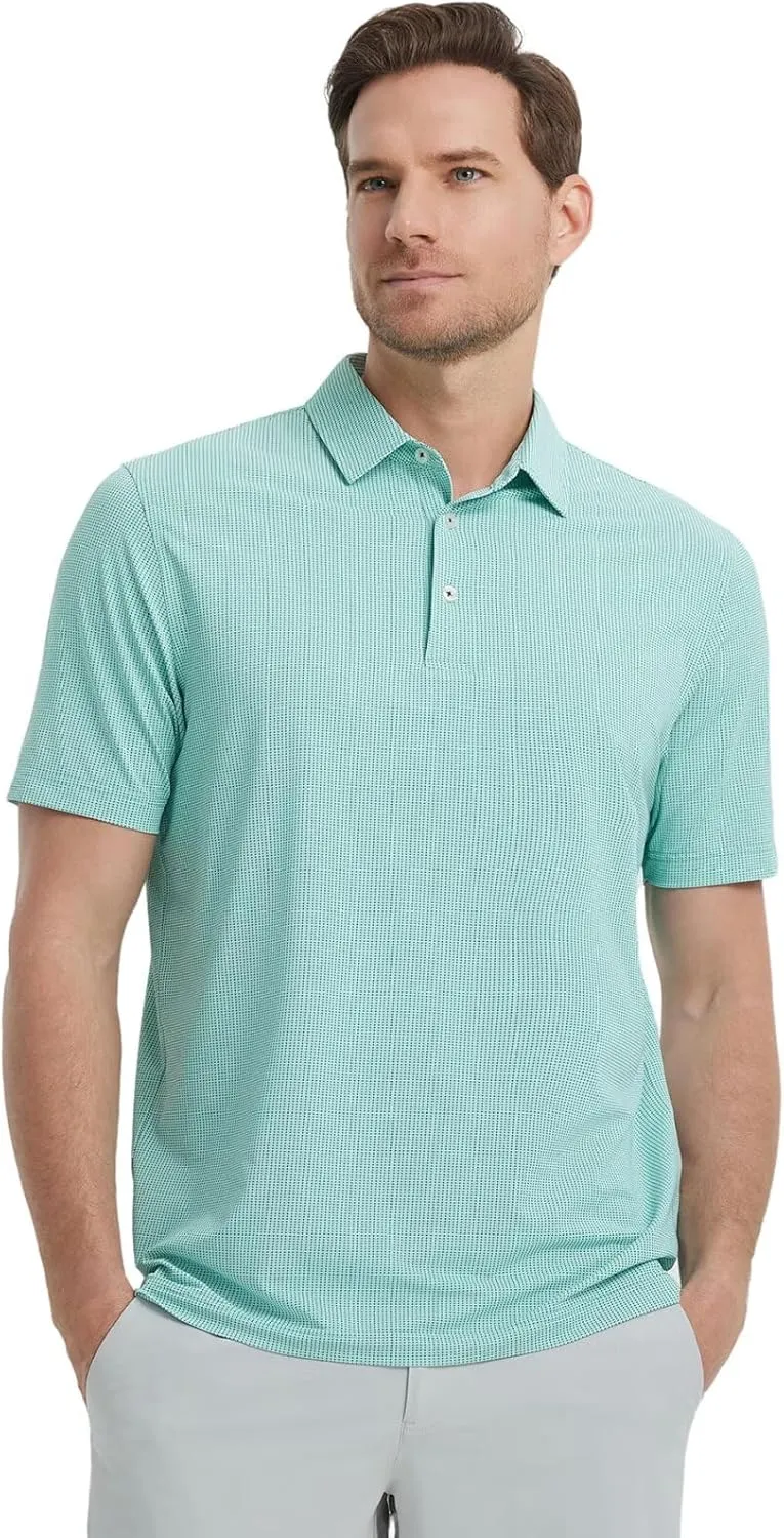 M MAELREG Mens Polo Shirts Short Sleeve Quick Dry Moisture Wicking Athletic Performance Jacquard Collared Golf Shirt for Men