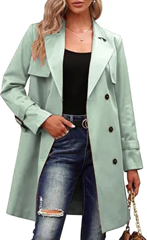 Maiyifu-GJ Trench Coat for Women Fall Winter Jackets Slim Fit Long Sleeve Windbreaker Lapel Double Breasted Trench Coat