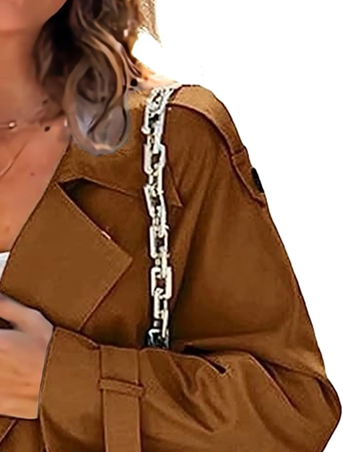 Maiyifu-GJ Trench Coat for Women Fall Winter Jackets Slim Fit Long Sleeve Windbreaker Lapel Double Breasted Trench Coat
