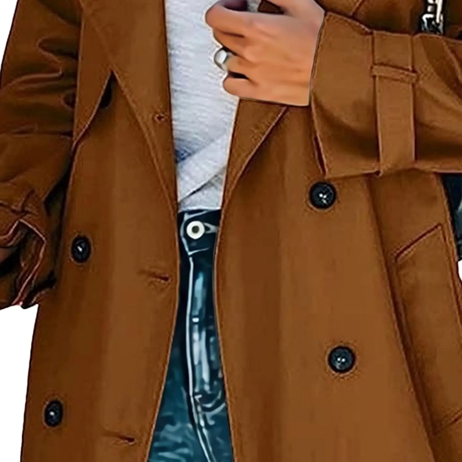 Maiyifu-GJ Trench Coat for Women Fall Winter Jackets Slim Fit Long Sleeve Windbreaker Lapel Double Breasted Trench Coat