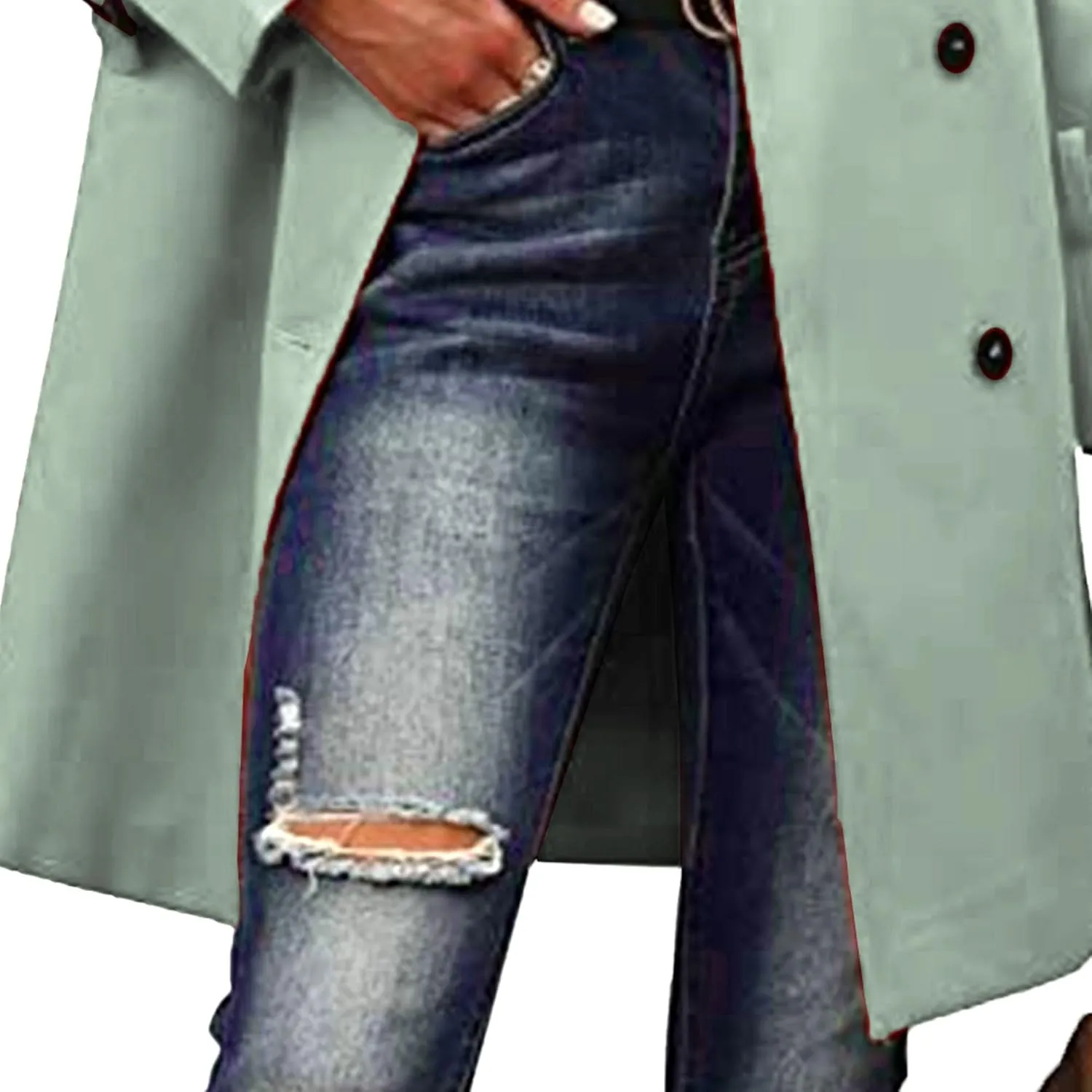 Maiyifu-GJ Trench Coat for Women Fall Winter Jackets Slim Fit Long Sleeve Windbreaker Lapel Double Breasted Trench Coat