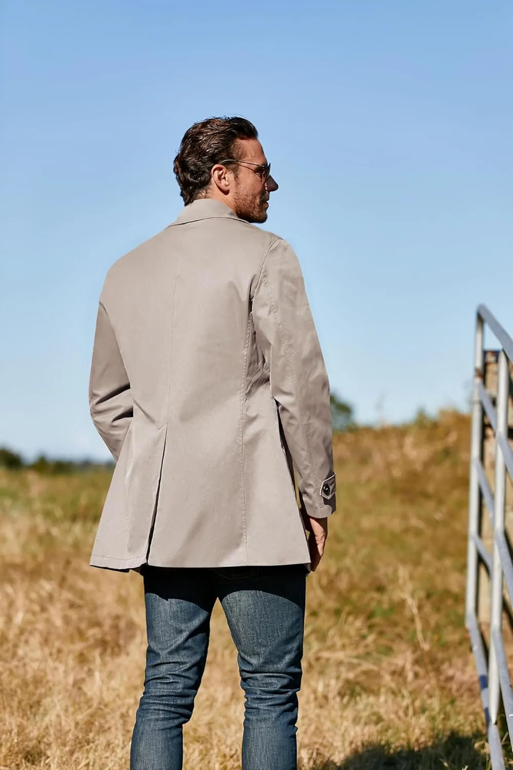 Makkrom Mens Trench Coat Single Breasted Casual Spread Collar Windbreak Jacket Long Classic Business Overcoat