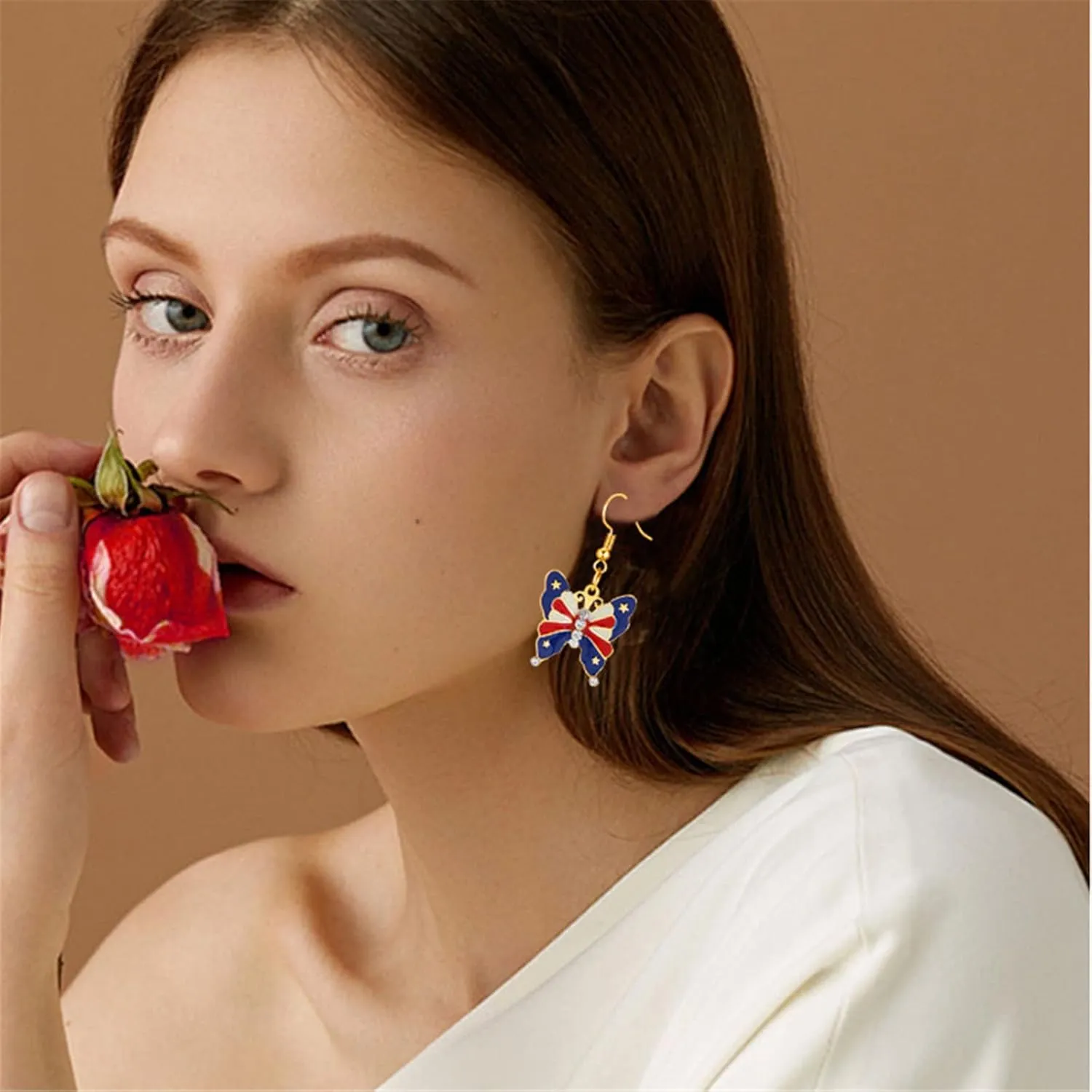 MALOYANVE 4th of July Earrings for Women Patriotic Red White Blue American USA Flag Star Dangle Drop Earrings Independence Day Patriotic Jewelry Great Gift