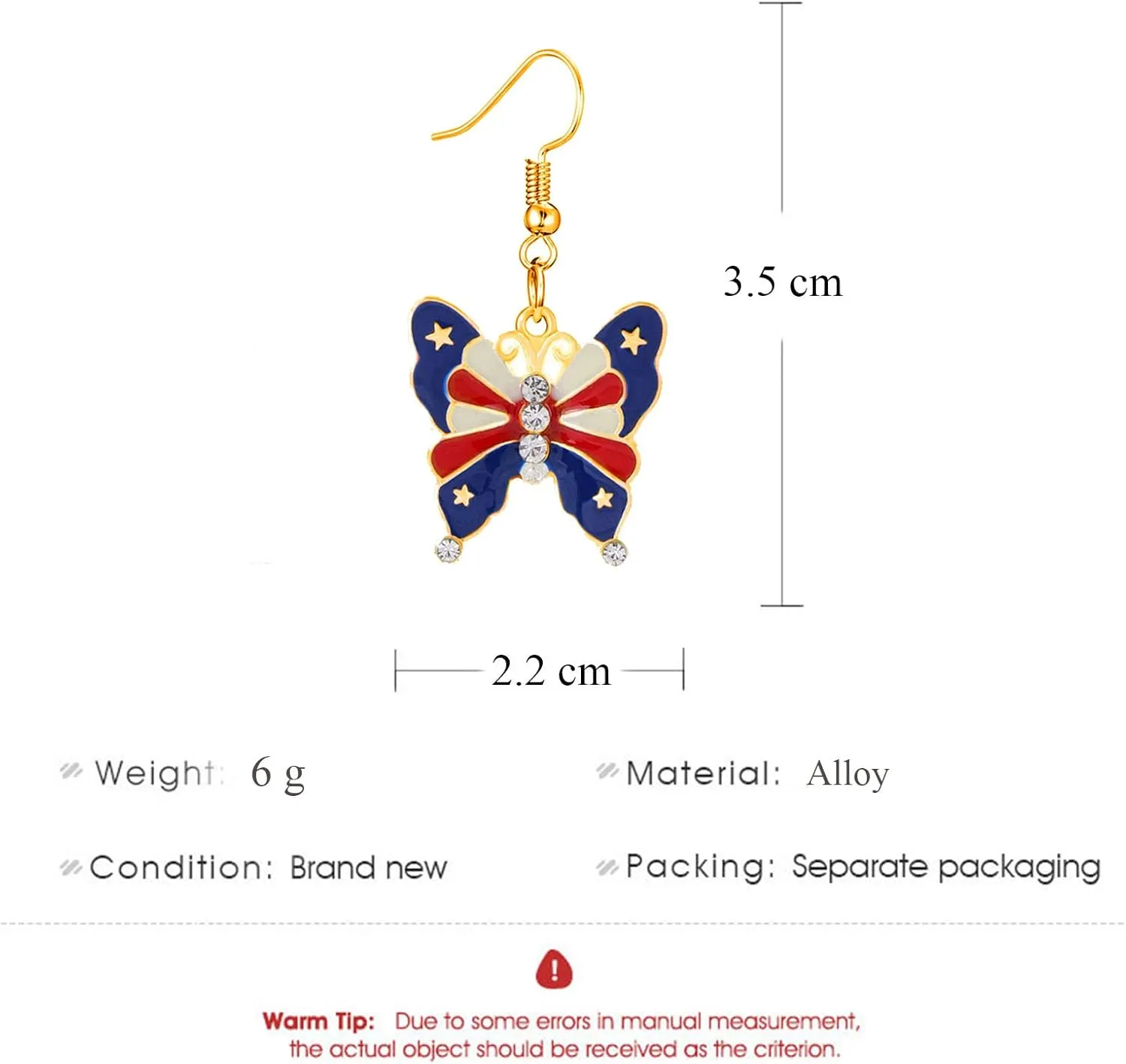 MALOYANVE 4th of July Earrings for Women Patriotic Red White Blue American USA Flag Star Dangle Drop Earrings Independence Day Patriotic Jewelry Great Gift