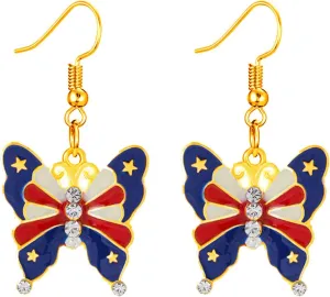 MALOYANVE 4th of July Earrings for Women Patriotic Red White Blue American USA Flag Star Dangle Drop Earrings Independence Day Patriotic Jewelry Great Gift