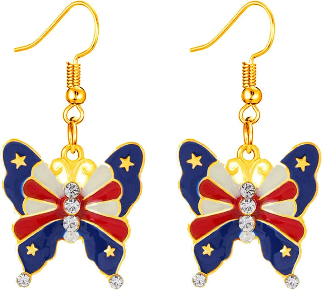 MALOYANVE 4th of July Earrings for Women Patriotic Red White Blue American USA Flag Star Dangle Drop Earrings Independence Day Patriotic Jewelry Great Gift