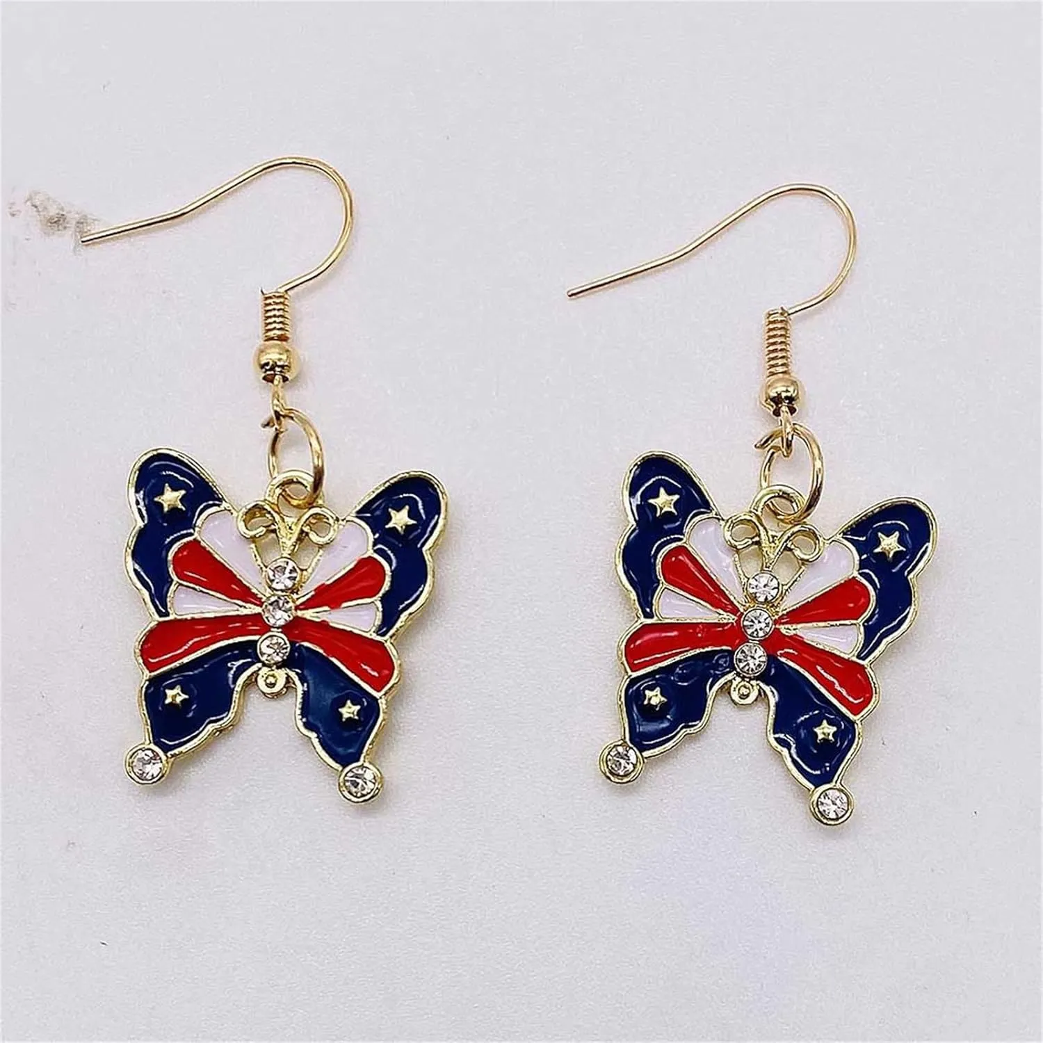 MALOYANVE 4th of July Earrings for Women Patriotic Red White Blue American USA Flag Star Dangle Drop Earrings Independence Day Patriotic Jewelry Great Gift