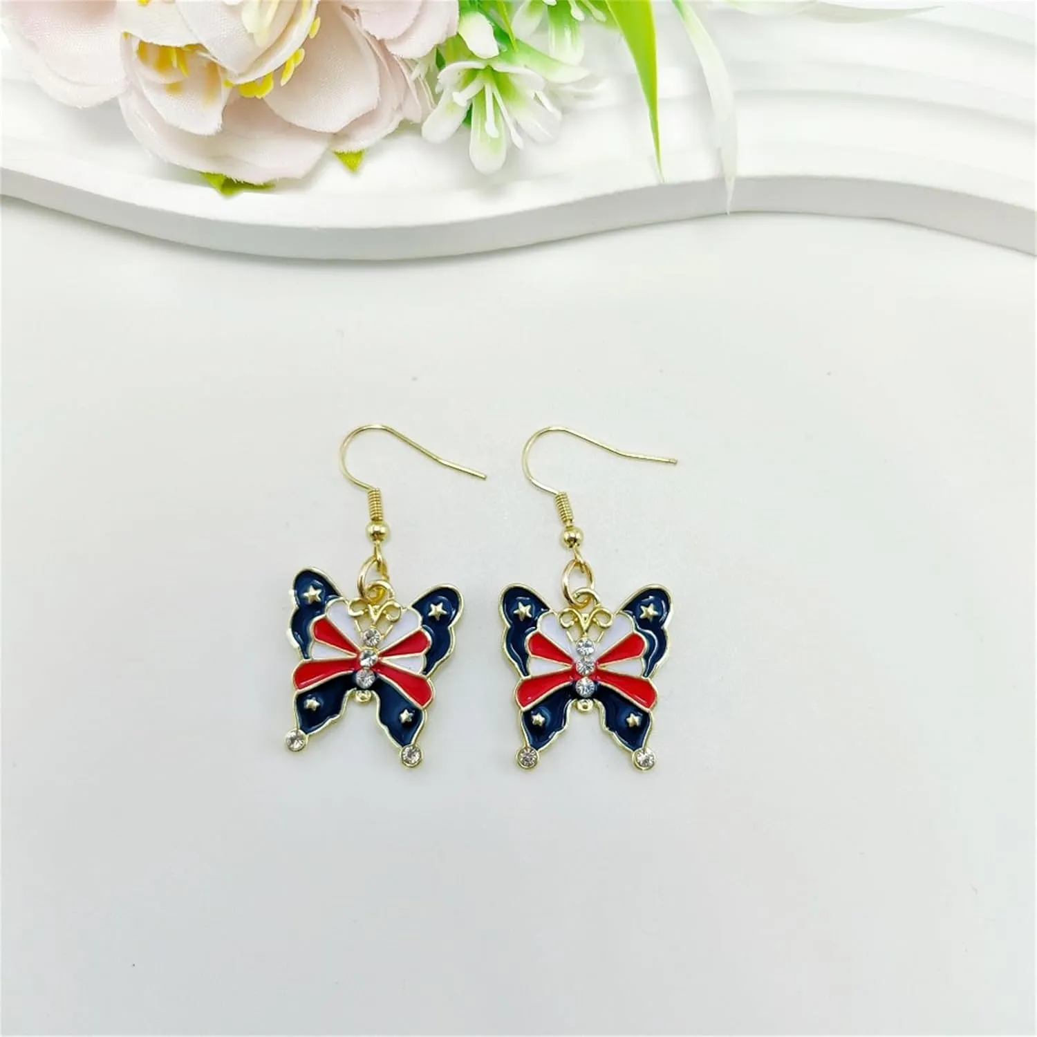 MALOYANVE 4th of July Earrings for Women Patriotic Red White Blue American USA Flag Star Dangle Drop Earrings Independence Day Patriotic Jewelry Great Gift