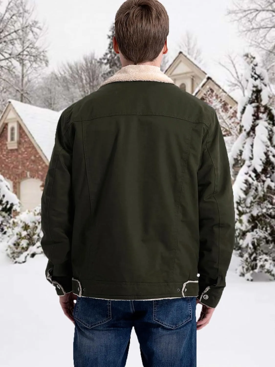 MANSDOUR Men's Winter Cargo Jacket Warm Cotton Fleece lined Sherpa Jackets Military Trucker Work Coat