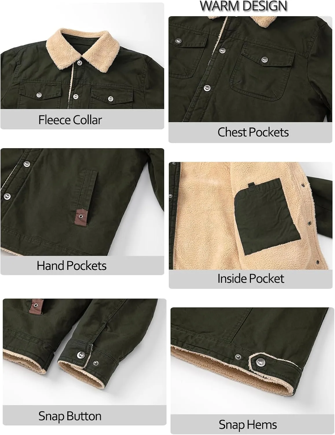 MANSDOUR Men's Winter Cargo Jacket Warm Cotton Fleece lined Sherpa Jackets Military Trucker Work Coat