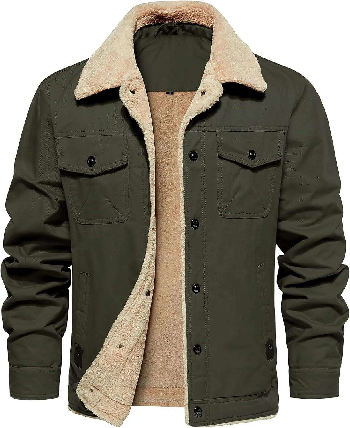 MANSDOUR Men's Winter Cargo Jacket Warm Cotton Fleece lined Sherpa Jackets Military Trucker Work Coat