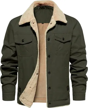 MANSDOUR Men's Winter Cargo Jacket Warm Cotton Fleece lined Sherpa Jackets Military Trucker Work Coat