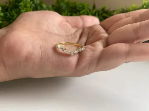 Marquise & Round Cut White Diamond Chevron V Shape Wedding Band For Women, 14K Gold Yellow Plated 925 Silver April Birthstone Diamond V Style Anniversary Matching Band