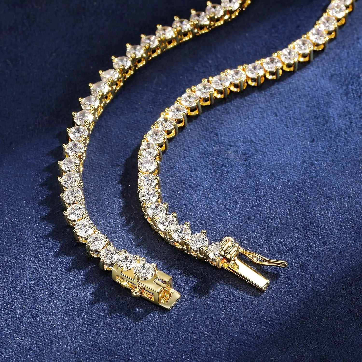MDFUN Tennis Necklace Graduated 18K White Gold/Yellow Gold Plated | Gradient 3.0-5.0mm Round Cubic Zirconia Cut Faux Diamond 3 Prong Tennis Chain for Women and Men 16-24 inches