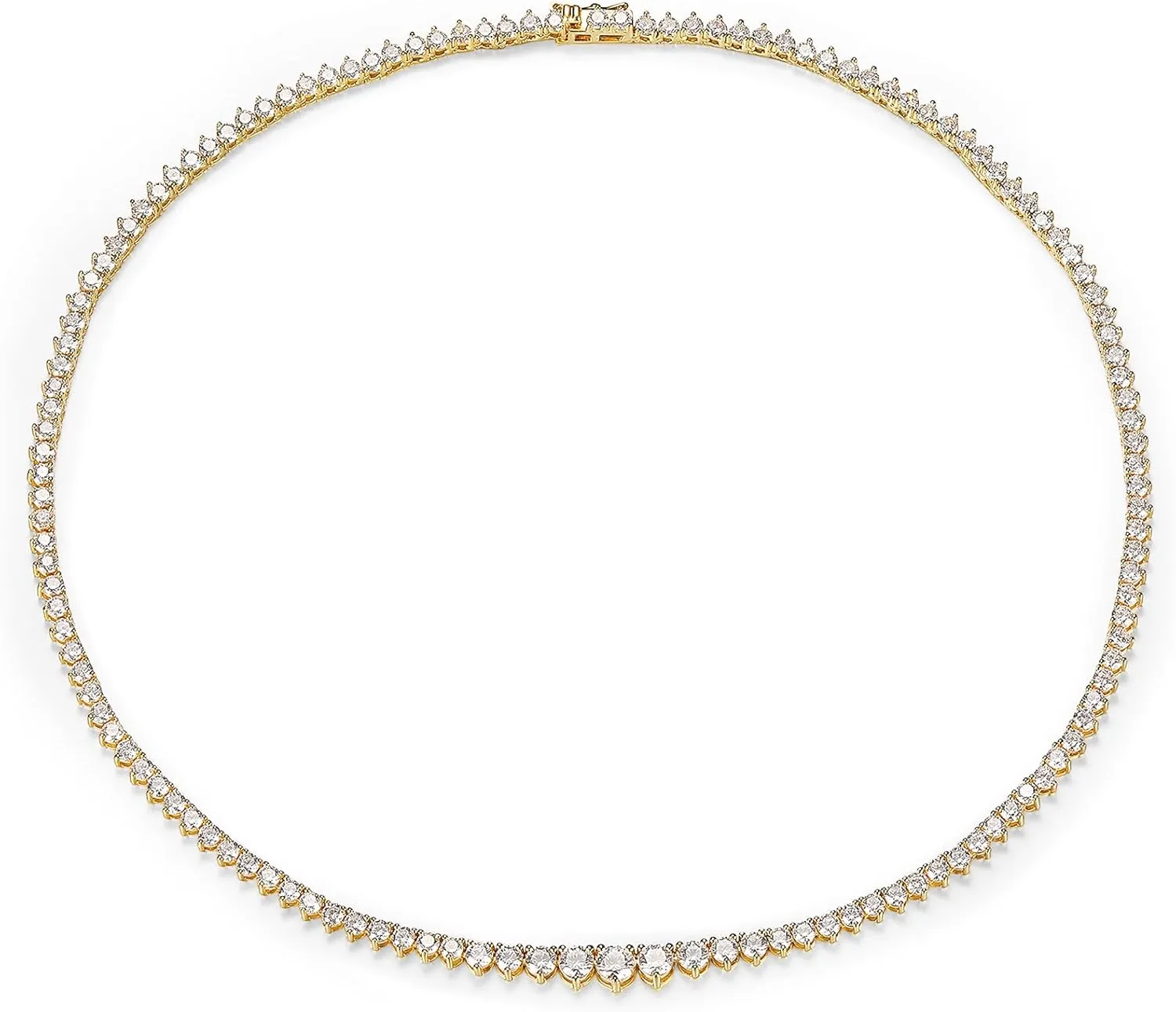 MDFUN Tennis Necklace Graduated 18K White Gold/Yellow Gold Plated | Gradient 3.0-5.0mm Round Cubic Zirconia Cut Faux Diamond 3 Prong Tennis Chain for Women and Men 16-24 inches