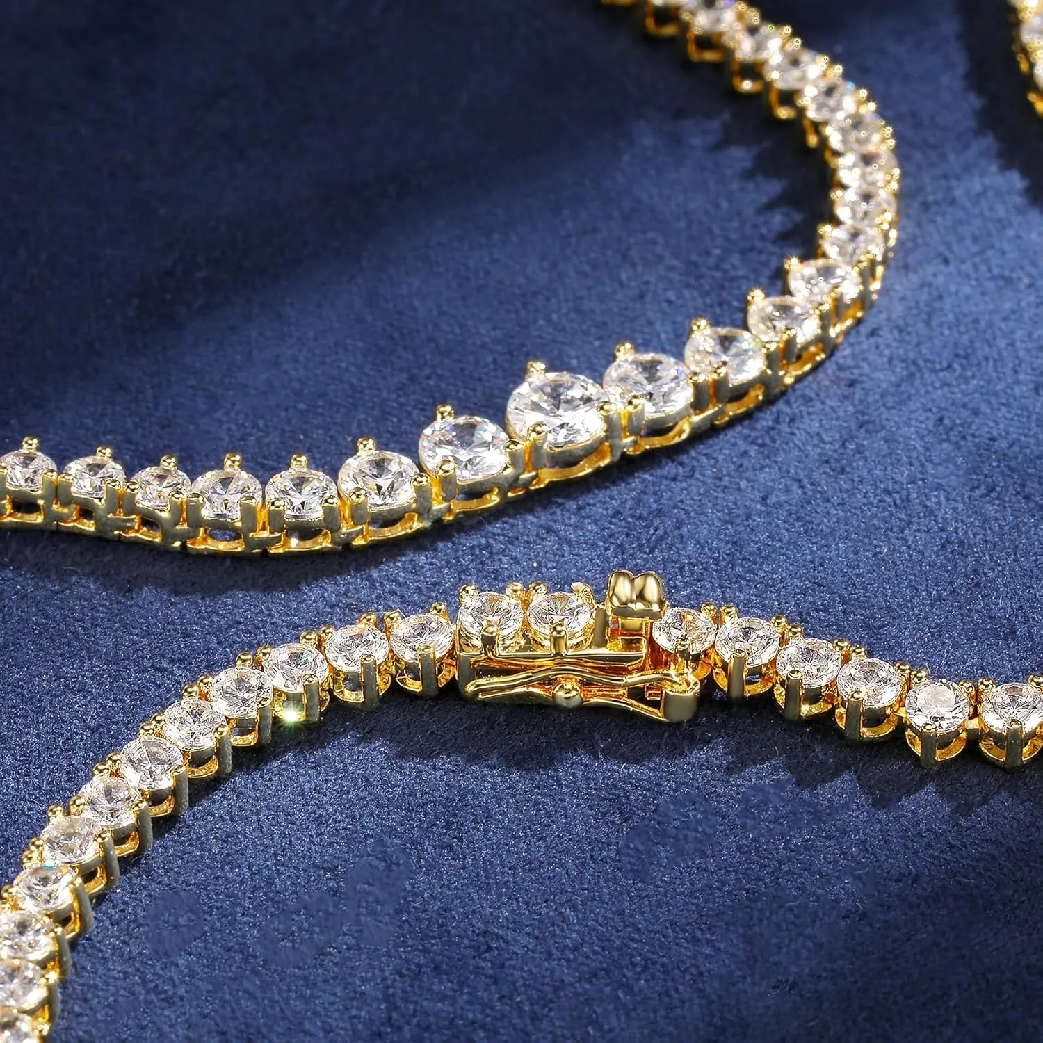 MDFUN Tennis Necklace Graduated 18K White Gold/Yellow Gold Plated | Gradient 3.0-5.0mm Round Cubic Zirconia Cut Faux Diamond 3 Prong Tennis Chain for Women and Men 16-24 inches