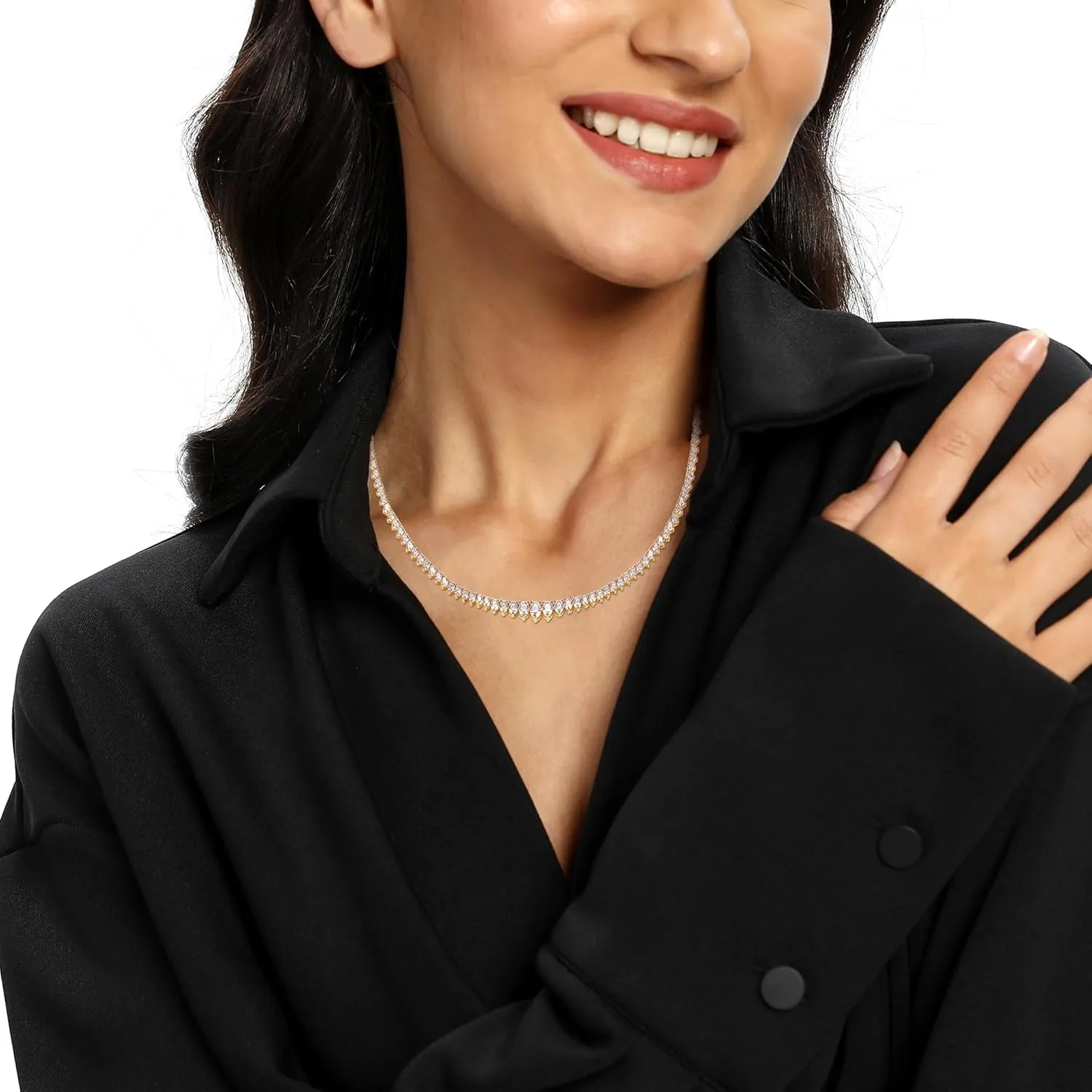 MDFUN Tennis Necklace Graduated 18K White Gold/Yellow Gold Plated | Gradient 3.0-5.0mm Round Cubic Zirconia Cut Faux Diamond 3 Prong Tennis Chain for Women and Men 16-24 inches