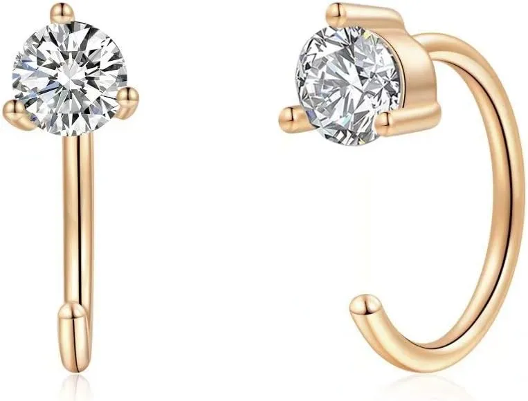 Memorjew 925 Sterling Silver Earrings for Women, Tiny Cubic Zirconia Bar Ball Star Moon Open Huggie Hoop Earrings Minimalist Hypoallergenic Earrings for Women