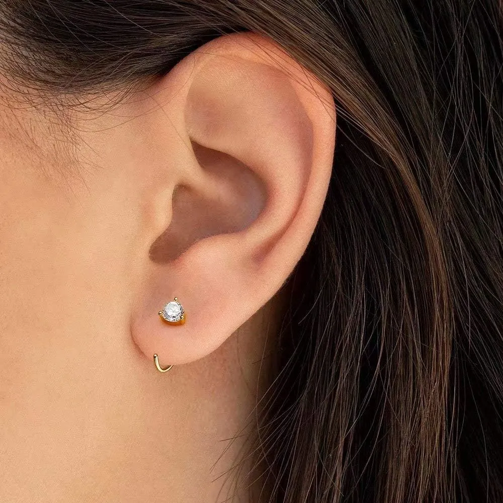 Memorjew 925 Sterling Silver Earrings for Women, Tiny Cubic Zirconia Bar Ball Star Moon Open Huggie Hoop Earrings Minimalist Hypoallergenic Earrings for Women