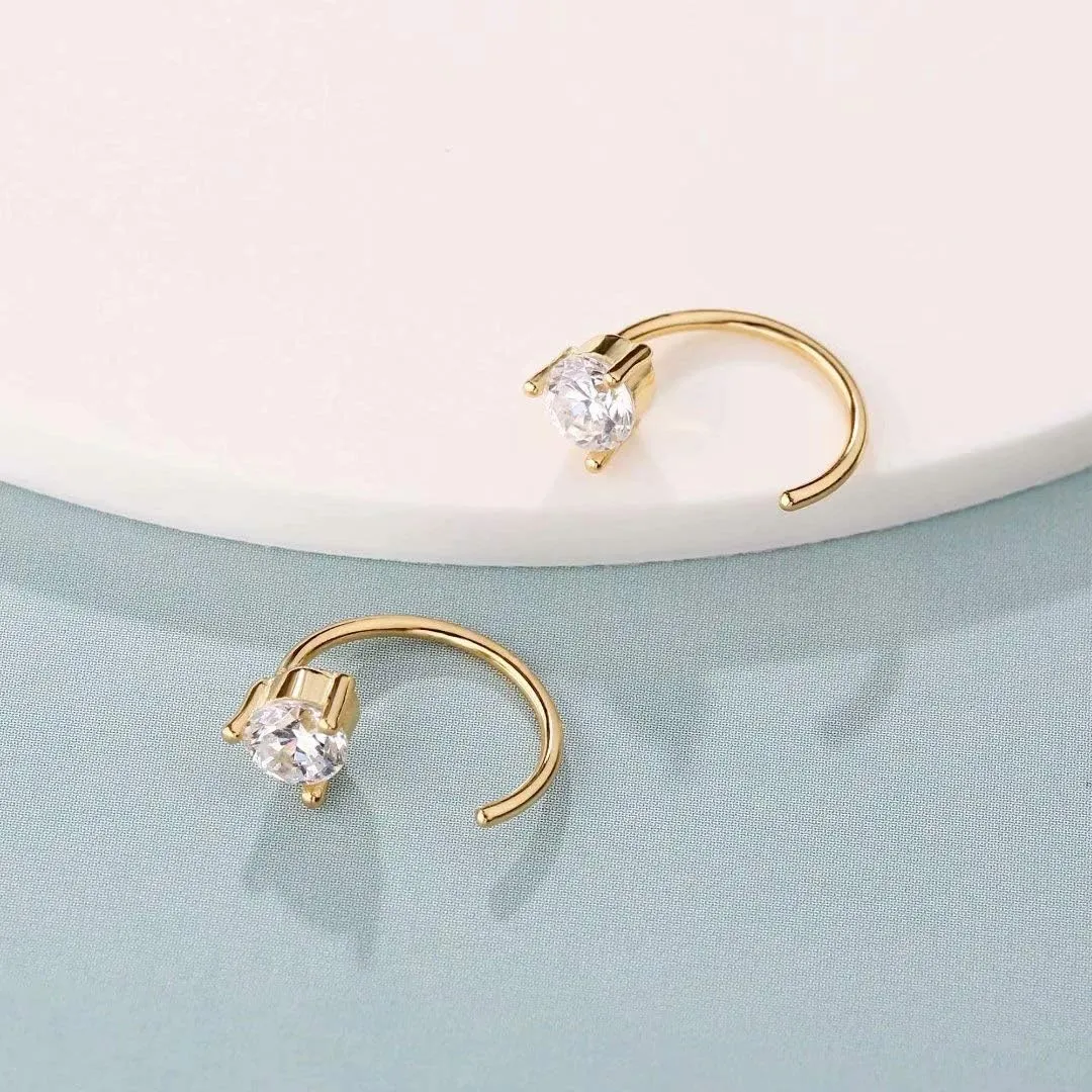 Memorjew 925 Sterling Silver Earrings for Women, Tiny Cubic Zirconia Bar Ball Star Moon Open Huggie Hoop Earrings Minimalist Hypoallergenic Earrings for Women