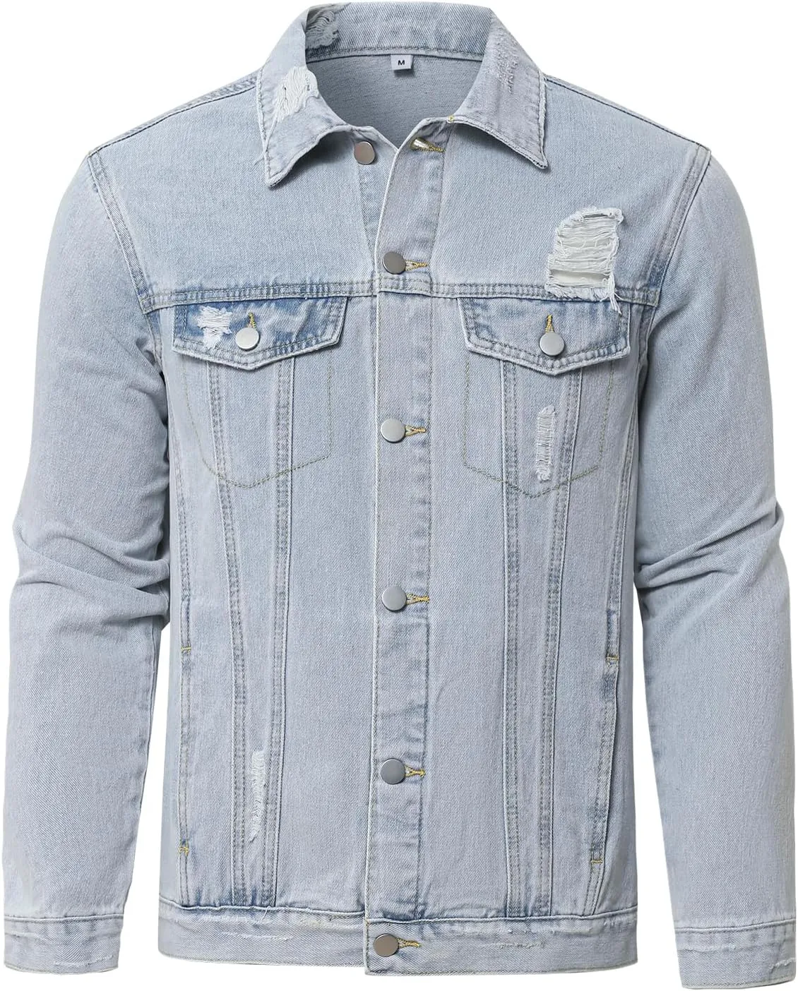 Men Casual Classic Ripped Denim Jacket Slim Jean Jacket Coat