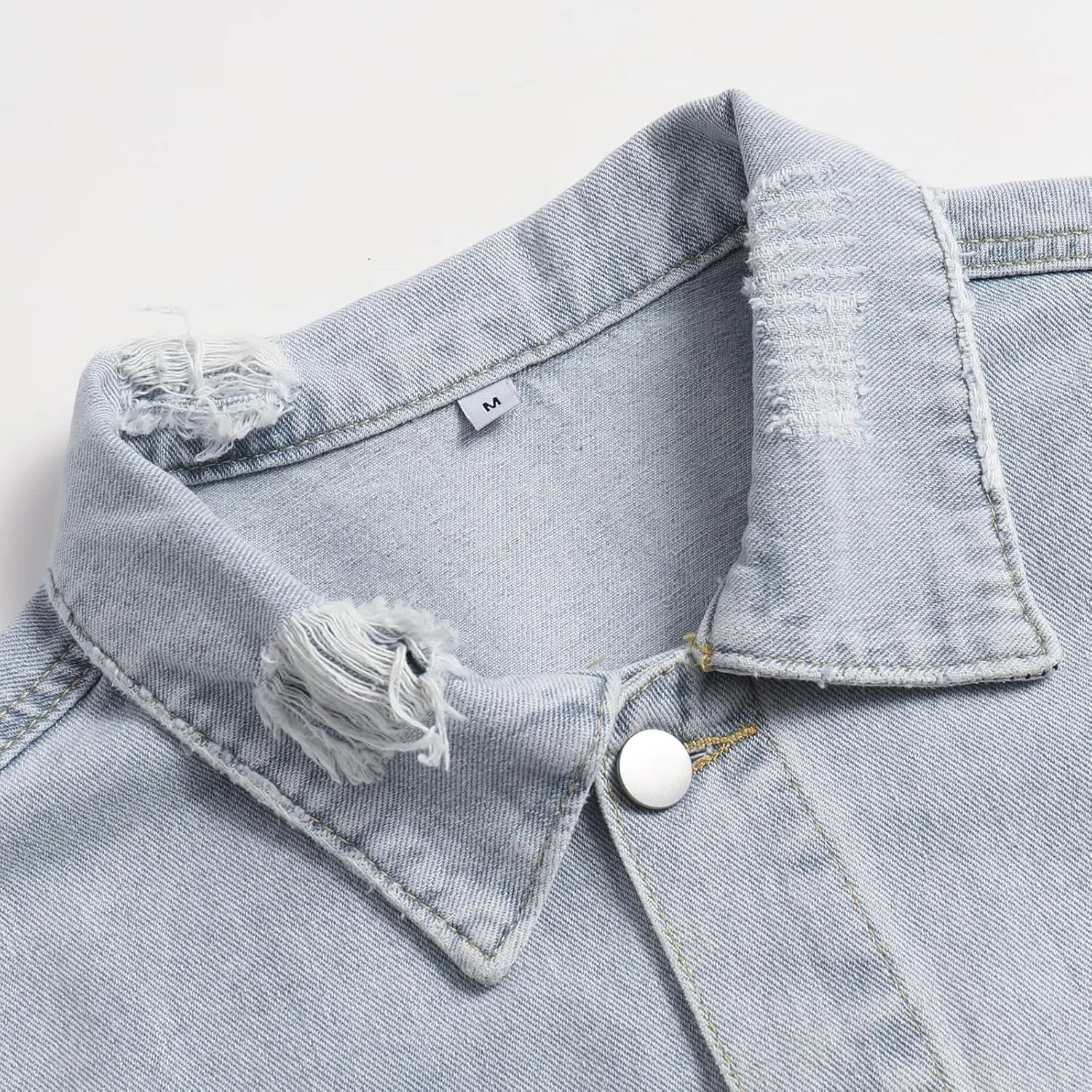 Men Casual Classic Ripped Denim Jacket Slim Jean Jacket Coat