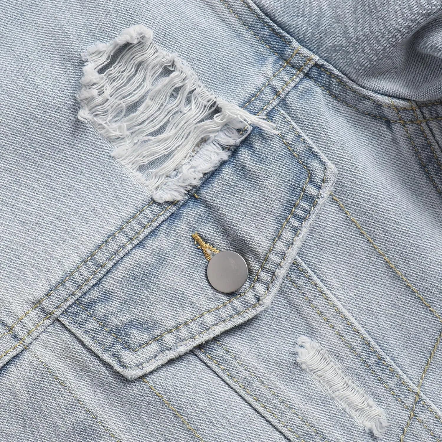Men Casual Classic Ripped Denim Jacket Slim Jean Jacket Coat