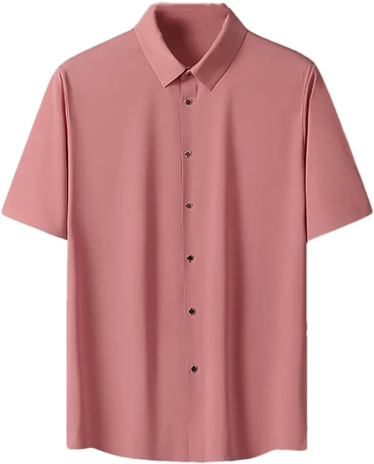 Men Summer Solid Color Short Sleeve Shirt Loose Single-Breasted Casual Shirts Male Quick Dry Blouse