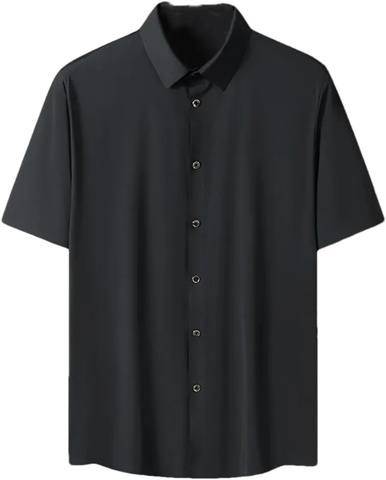 Men Summer Solid Color Short Sleeve Shirt Loose Single-Breasted Casual Shirts Male Quick Dry Blouse