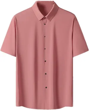 Men Summer Solid Color Short Sleeve Shirt Loose Single-Breasted Casual Shirts Male Quick Dry Blouse