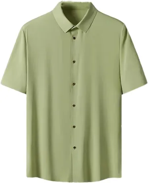 Men Summer Solid Color Short Sleeve Shirt Loose Single-Breasted Casual Shirts Male Quick Dry Blouse