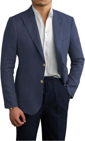 Men's Casual Slim Fit Linen Blazer Regular fit Jacket Lightweight 2 Button Blazer Sport Coat