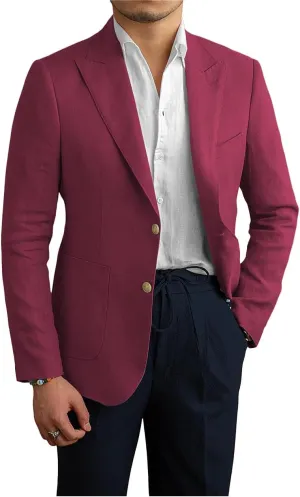 Men's Casual Slim Fit Linen Blazer Regular fit Jacket Lightweight 2 Button Blazer Sport Coat