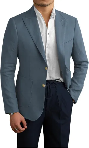 Men's Casual Slim Fit Linen Blazer Regular fit Jacket Lightweight 2 Button Blazer Sport Coat