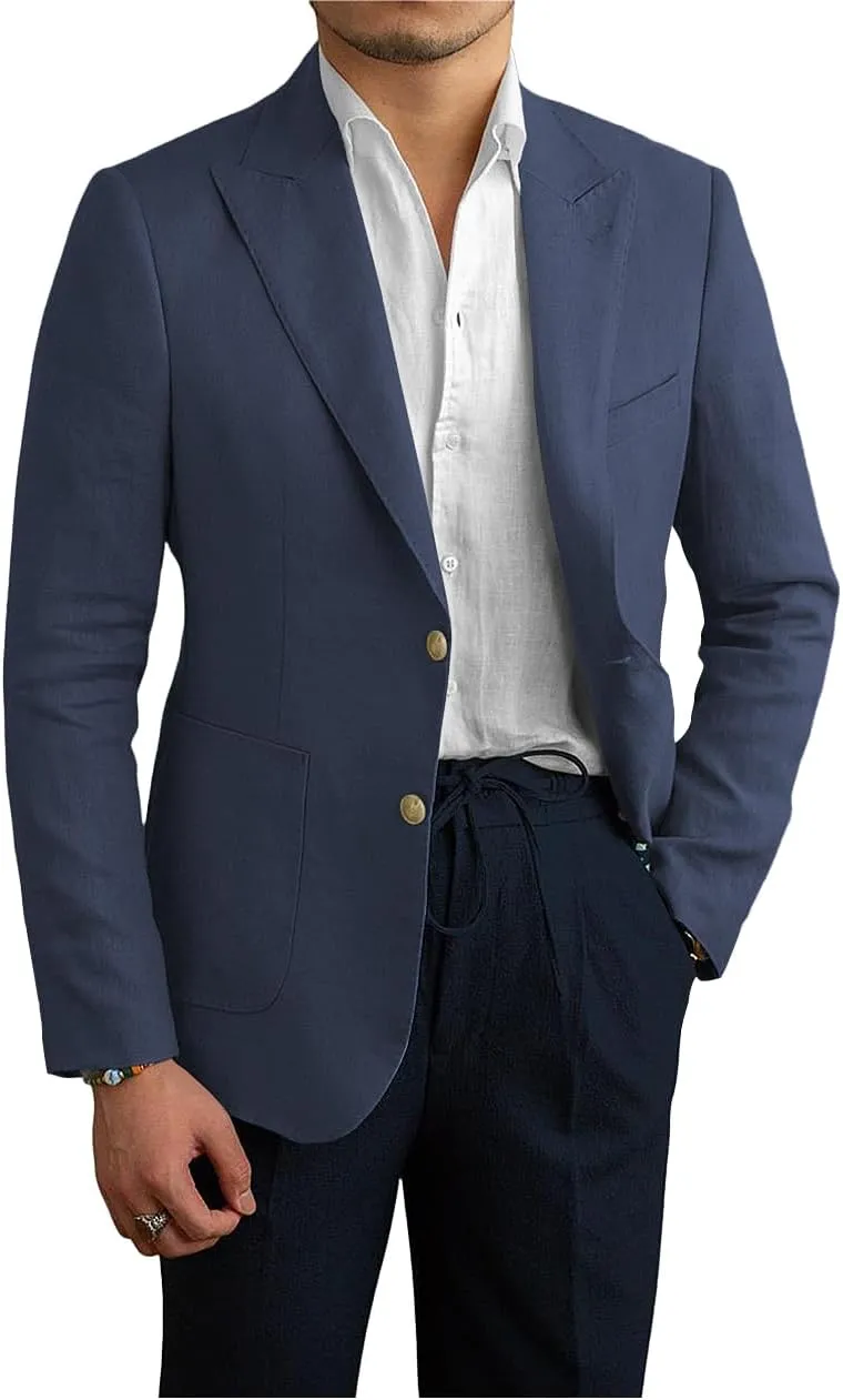 Men's Casual Slim Fit Linen Blazer Regular fit Jacket Lightweight 2 Button Blazer Sport Coat