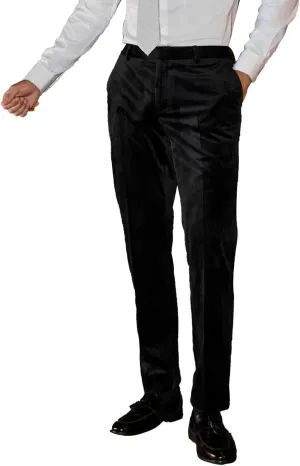 Men's Classic Fit Velvet Dress Pants Expandable Waist Flat Front Suit Pants for Men