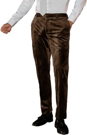 Men's Classic Fit Velvet Dress Pants Expandable Waist Flat Front Suit Pants for Men